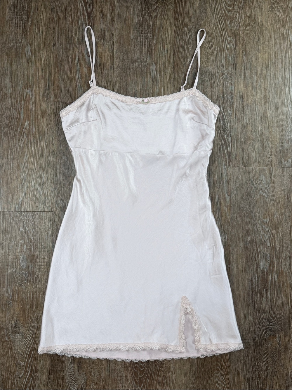 Lush Satin Slip Dress Blush Pink Lace Trim Side Zip Romantic Mini | Size: M
